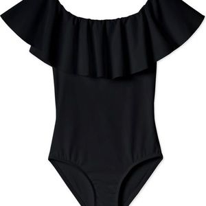 Stella Cove black ruffle one-piece swimsuit size 12Y NWT